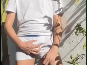 Twink self-pissing - wetting his white right arm for In men's drawers - male omorashi japan unconcerned scat porn