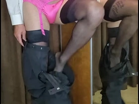 Crossdresser Undressing from his male clothes and showing his lingerie hot gay film over porn