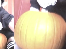 SFW Jon Arteen sexy twink emo femboy carves a Halloween pumpkin in his underwear Jack-o'-Lantern hot happy boy gay porn