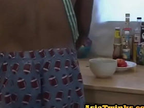 Facialized Asian twink assfucked in be imparted to murder kitchen by top lover gay chinese school porn